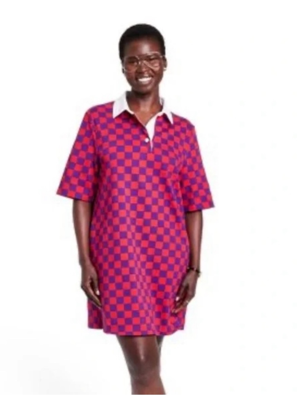 NWT Rowing Blazers Target Checkerboard Polo Dress in Pink and Purple Medium